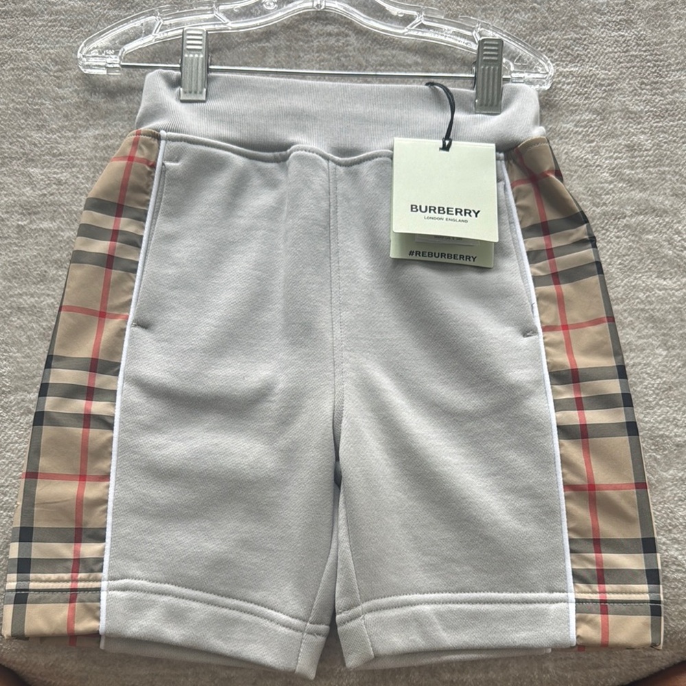 Burberry Kids Gray Shorts with Check Pattern